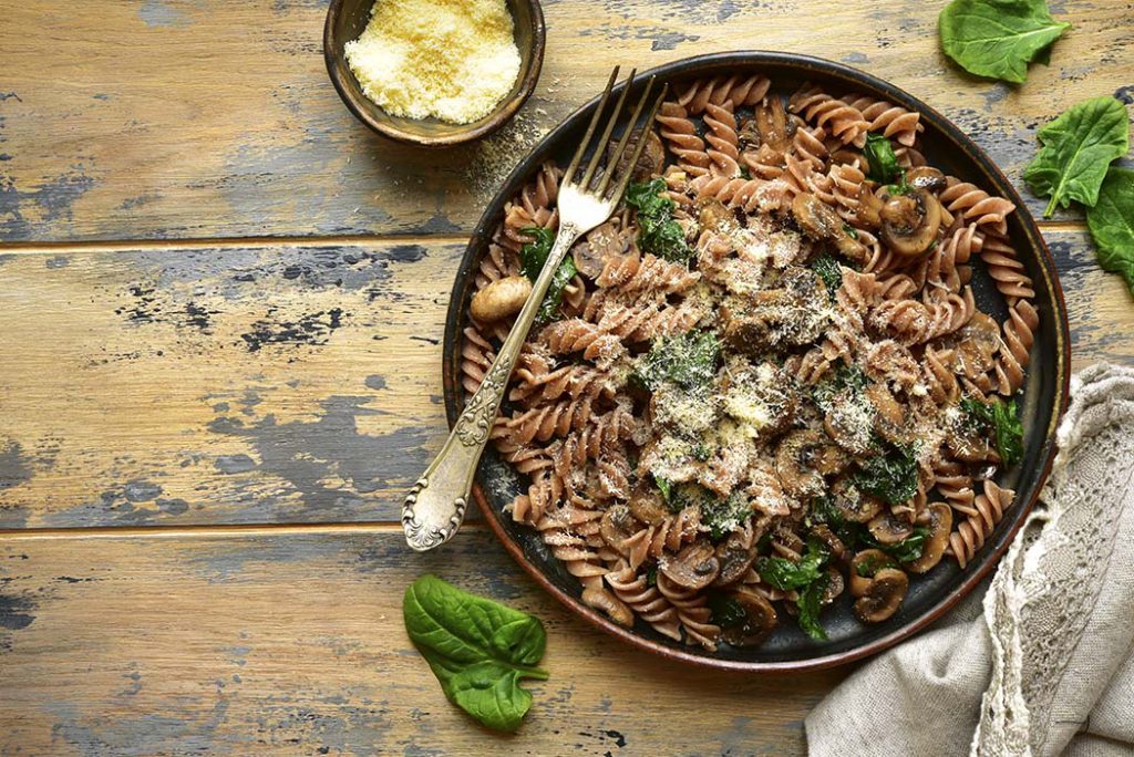 Mushroom Spinach Whole Wheat Pasta