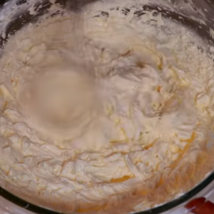 The image shows the process of mixing ingredients of french buttercream