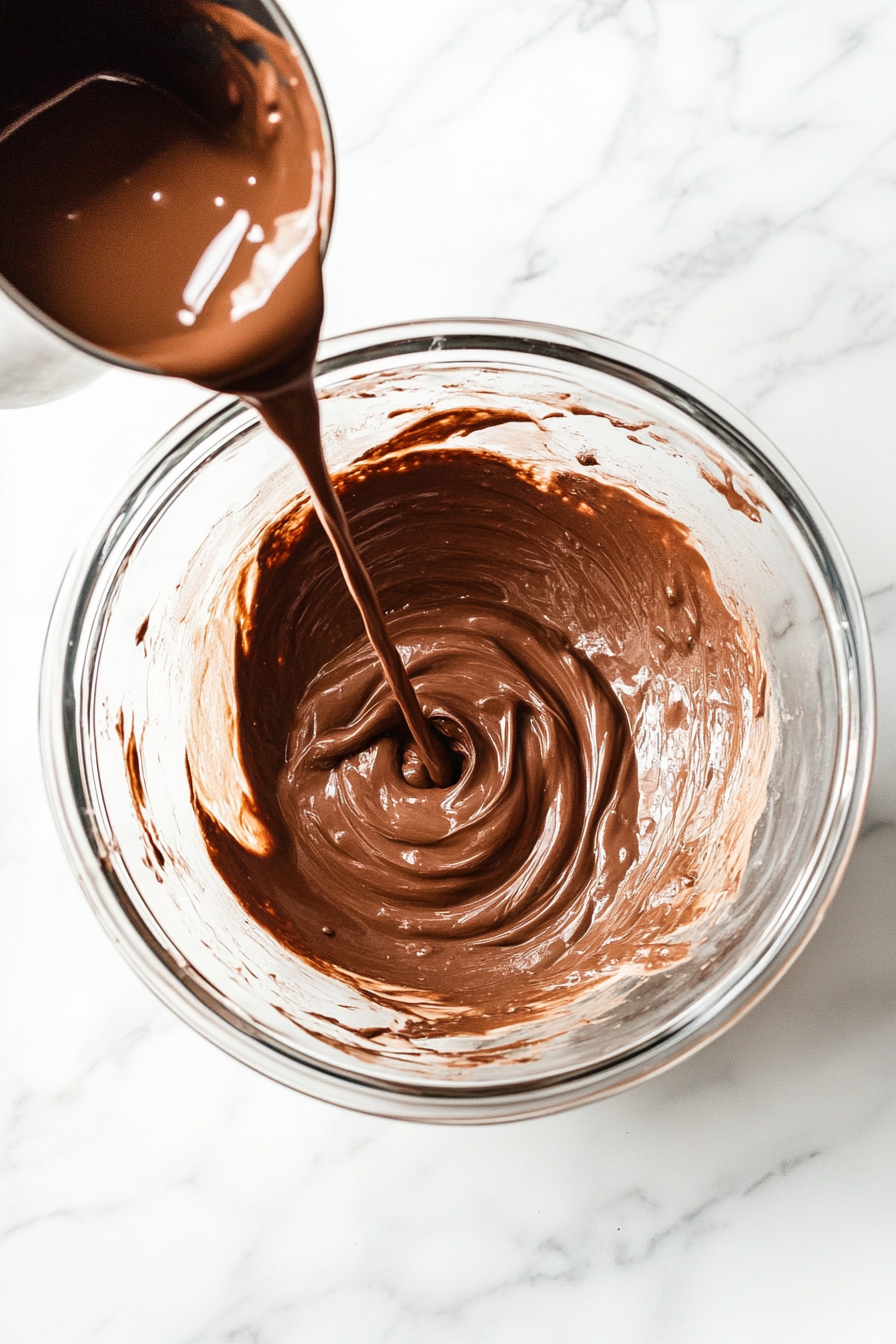Pour the batter evenly into the prepared pans.