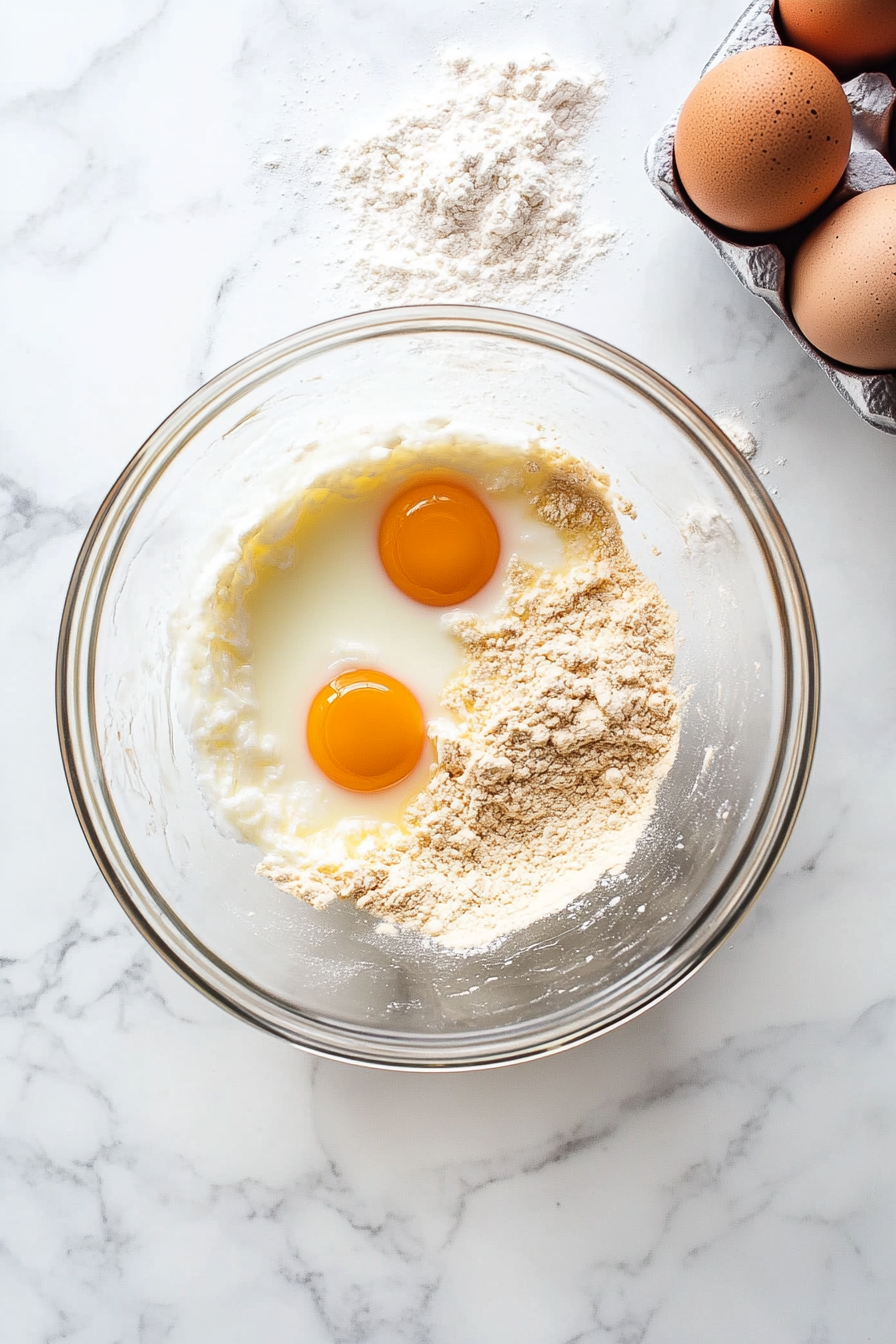 Add eggs, milk, oil, and vanilla extract. Mix until well combined.