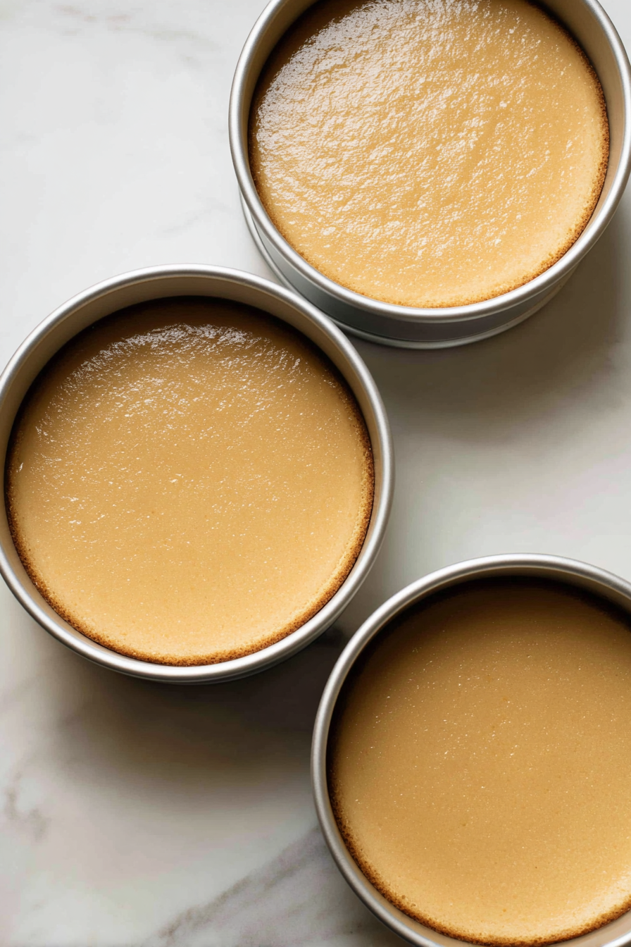 Divide batter among prepared pans and bake for 25-30 minutes or until a toothpick comes out clean. Allow cakes to cool completely on a rack.