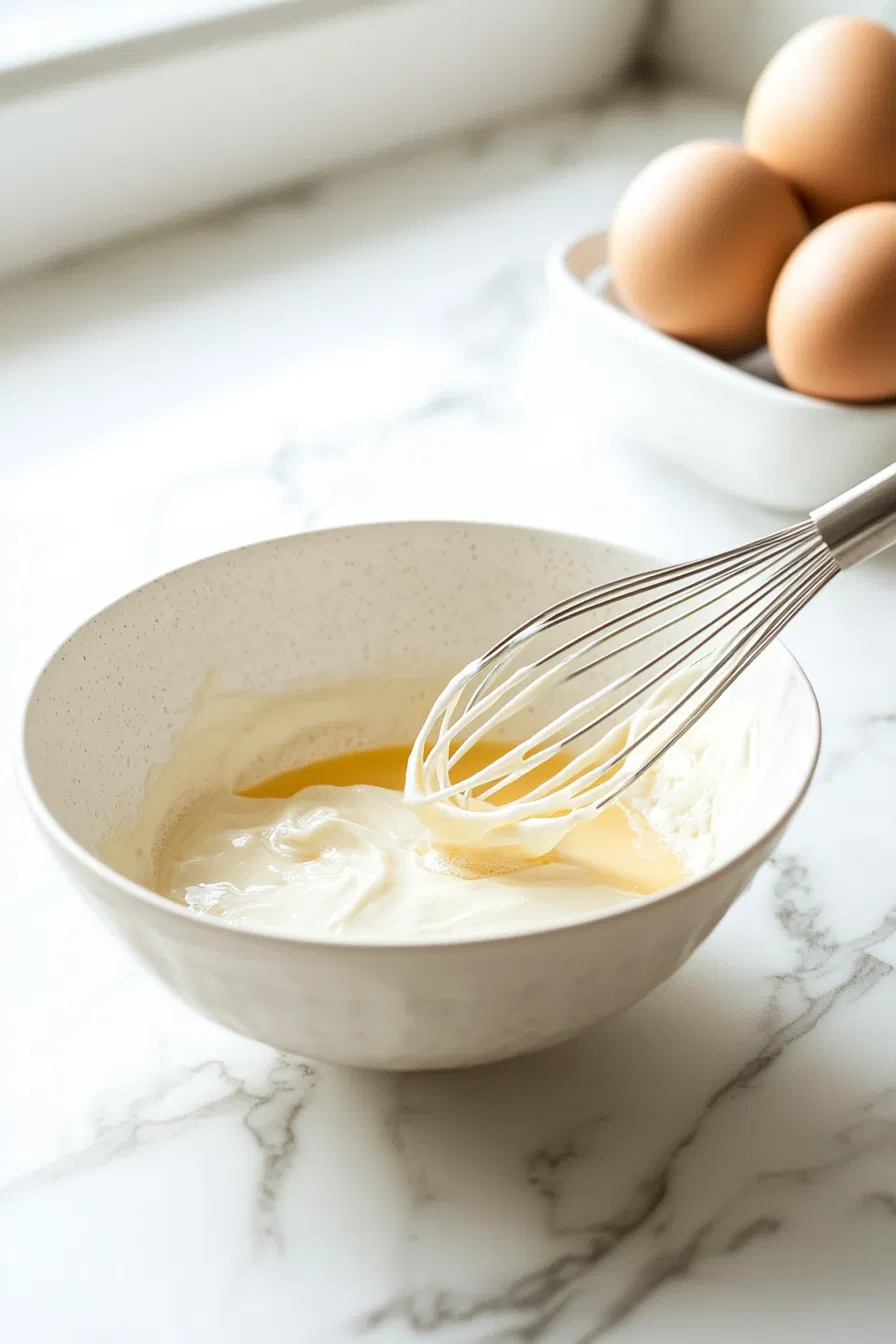 whisk egg, milk, oil, and vanilla.