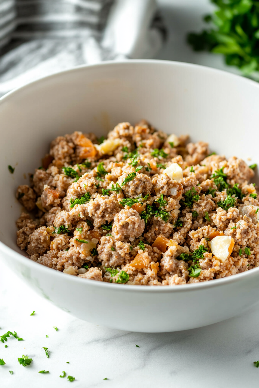 Combine beef, panko, Worcestershire sauce, milk, herbs, spices, and eggs in a bowl
