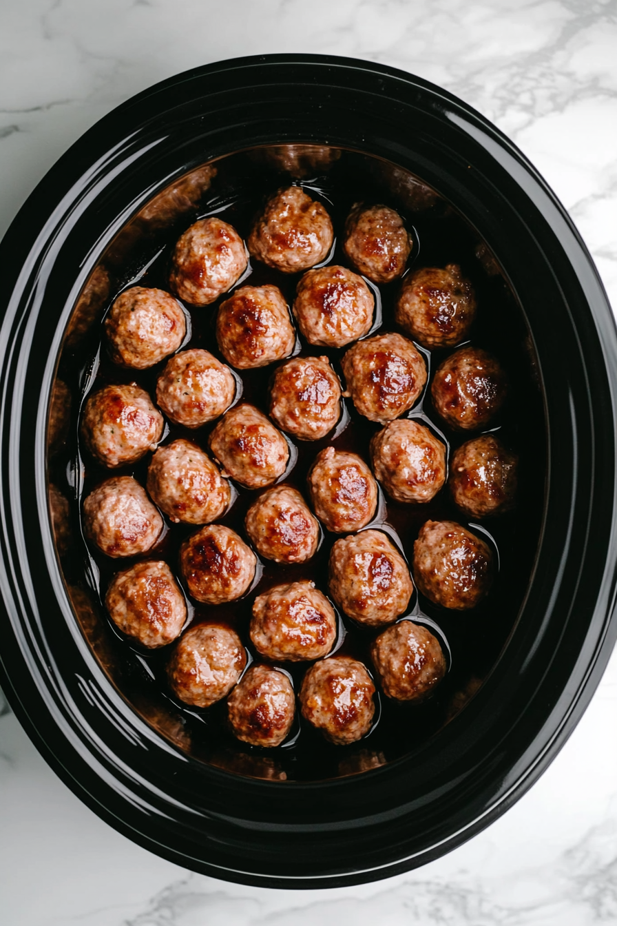 Place meatballs in greased slow cooker