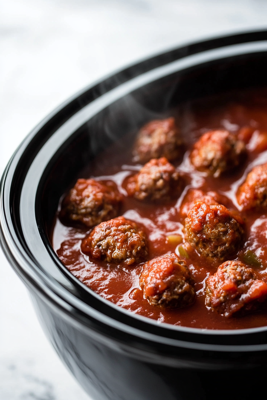 Pour pasta sauce over meatballs, sprinkle with garlic and red pepper flakes