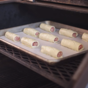 The image shows baking of irish sausage rolls