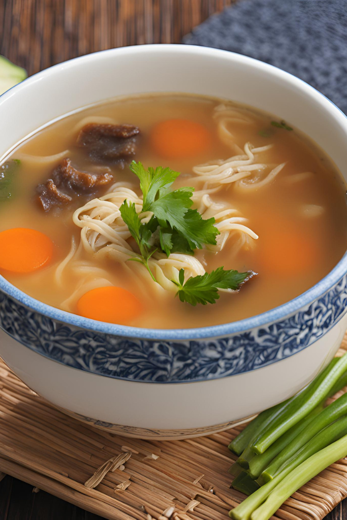 The images shows Yakamein Soup (The Old Sober of New Orleans)