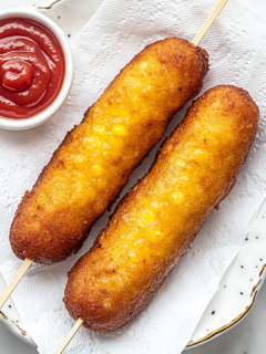 the image shows the korean corn dogs ready to serve in a plate