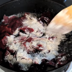 the image shows the process of adding flour to the Shit on A Shingle Recipe