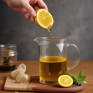 This image shows cortisol cockatil the zing of lemon, the warmth of ginger, and the earthiness of turmeric into the mix.
