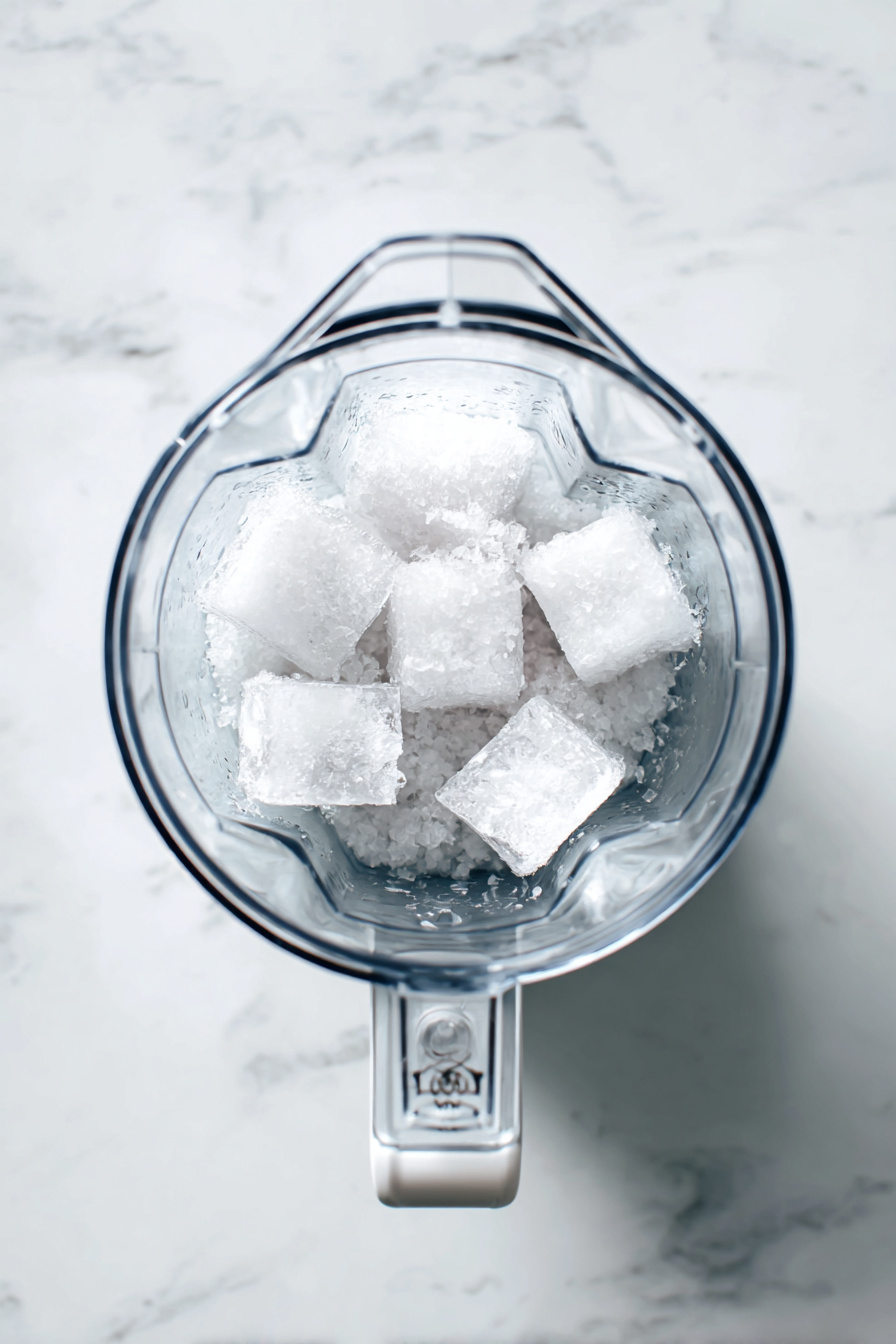 Crush ice cubes in a blender until snow-like.