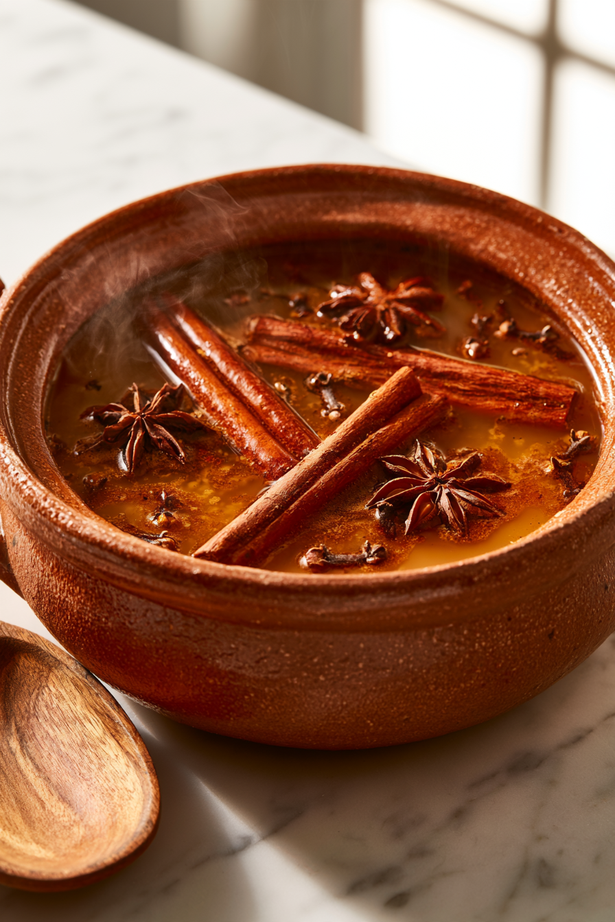 Let the mixture simmer for about 5 minutes so the cinnamon and spices can infuse into the water and create a warm, aromatic base