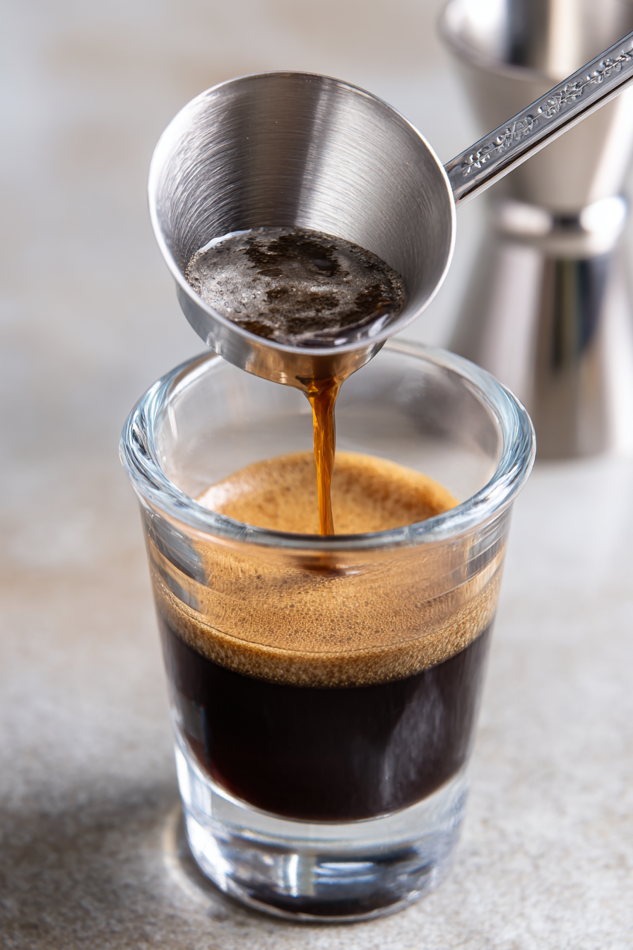 Add 1 to 1.5 ounces of rum or brandy to the coffee. Adjust the amount of alcohol based on your preference for strength.
