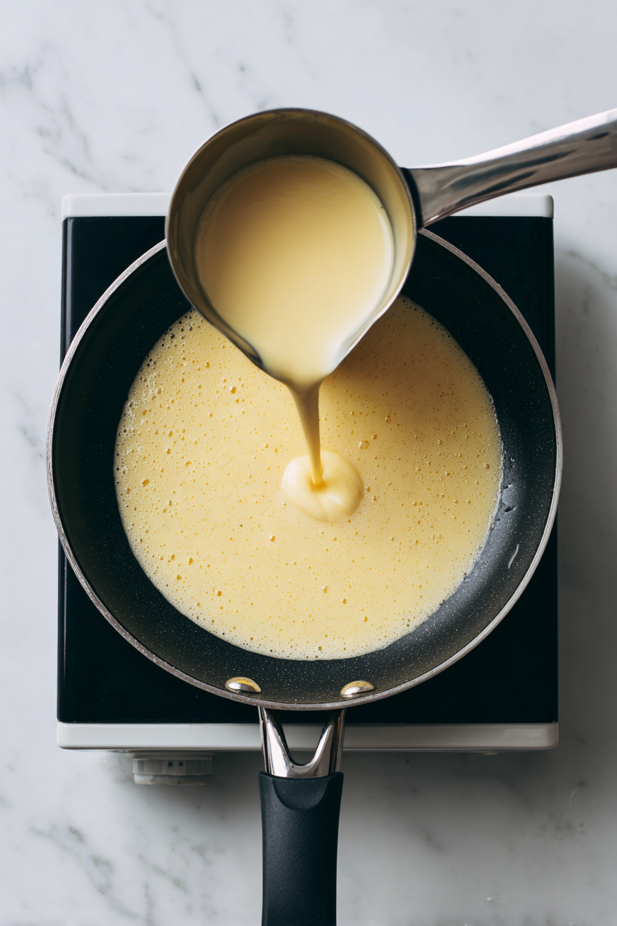 Pour batter using a â…“-cup measuring cup into circles.