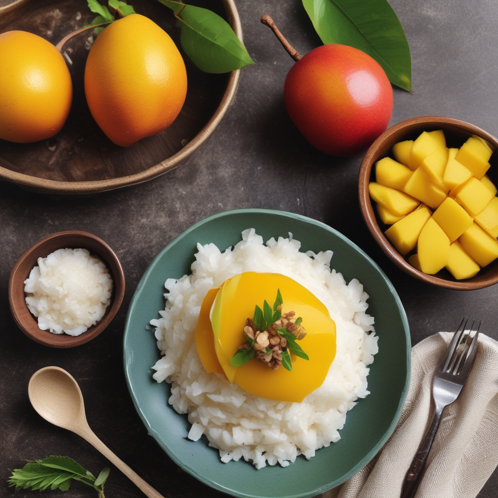 The image shows Mango Sticky Rice Recipe served in a plate