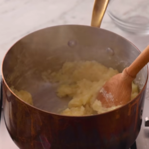 The image shows the process of preparing dough for churros recipe