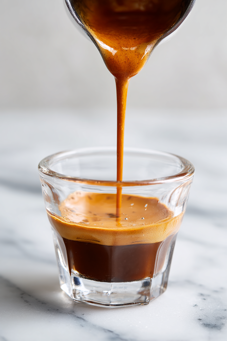 While the coffee is still hot, pour it into a heat-resistant glass or cup.