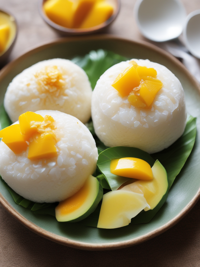 The image shows Mango Sticky Rice served in a plate