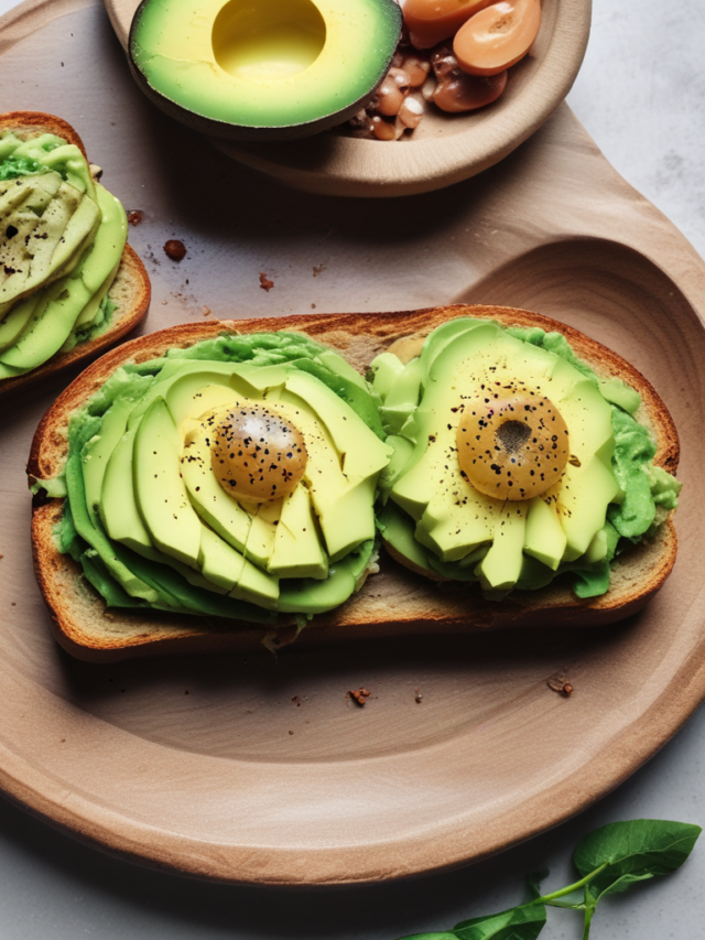 The image shows avocado toasts ready to serve