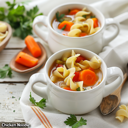 Chicken Noodle Soup Being Served in a Bowl