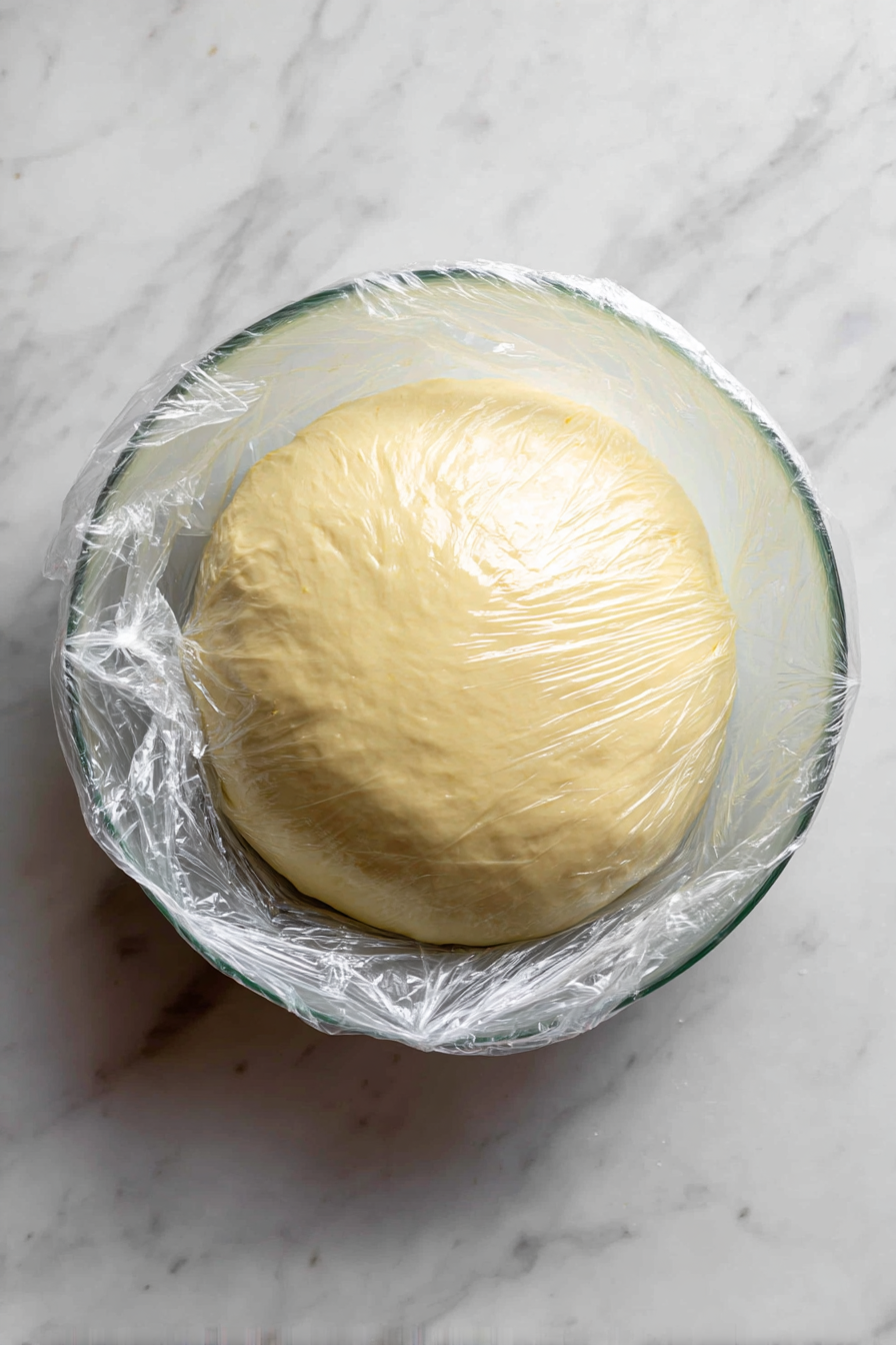 Knead dough until smooth and soft, place in an oiled bowl, cover with plastic wrap, and let rise for 2 hours.