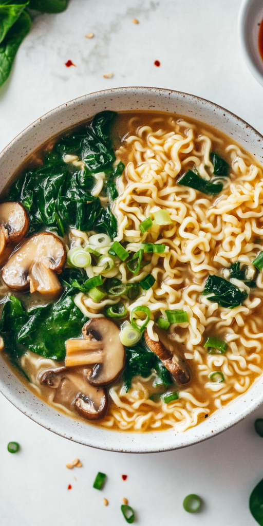 Creamy Mushroom Ramen Soup in a bowl.