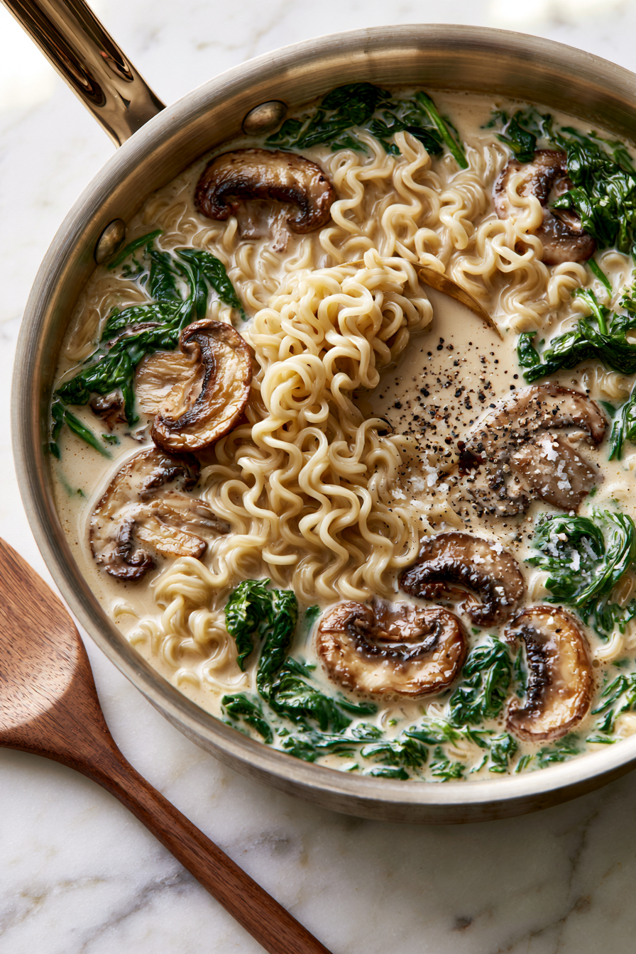 Drop the ramen noodles straight into the creamy broth