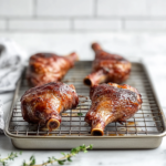 This image shows crispy, golden brown duck legs that have been slow-cooked in duck fat, perfectly tender and ready to serve, showcasing the rich and savory nature of this classic French duck confit dish.