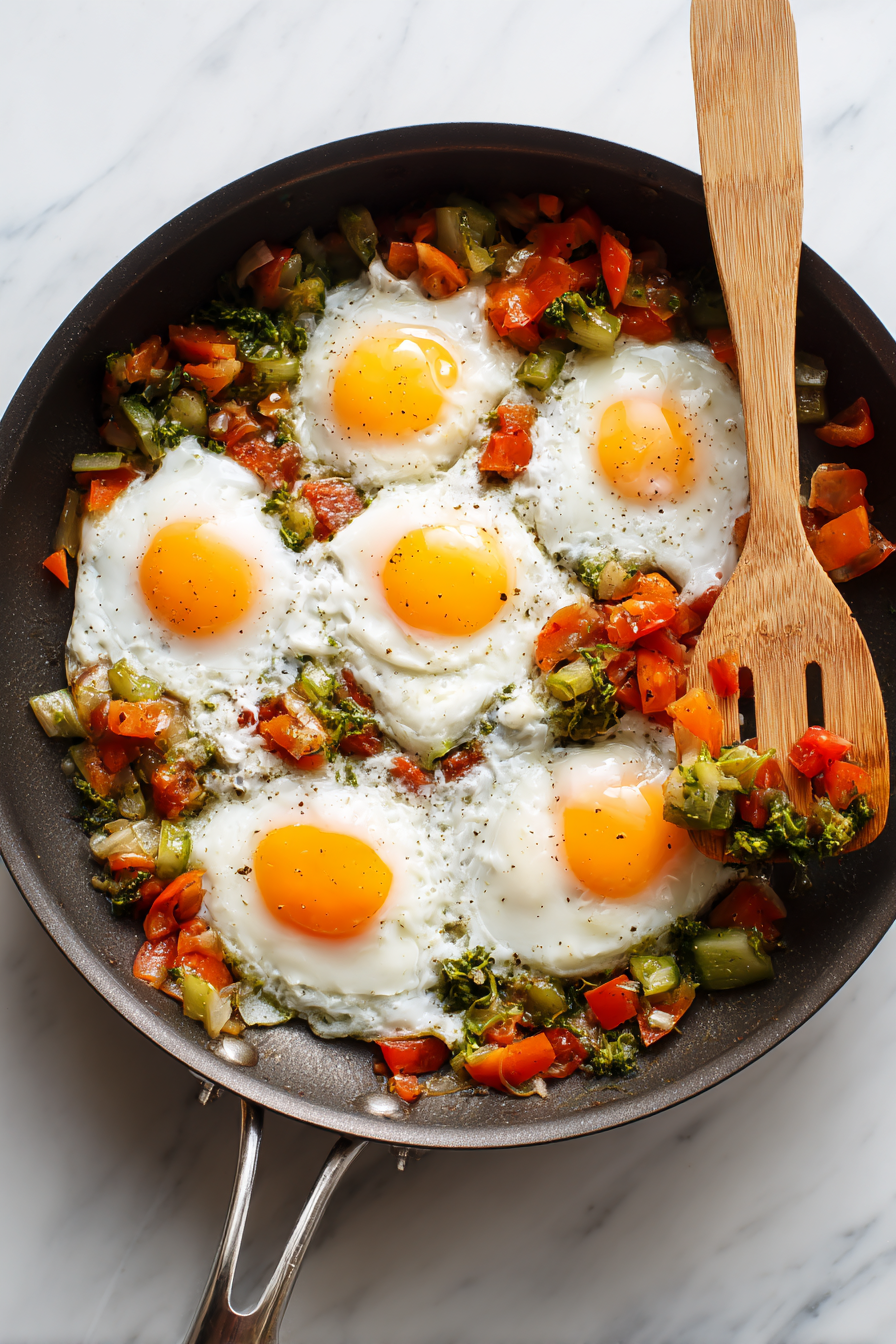 Reduce heat to medium-low, add beaten eggs, and scramble until just cooked.