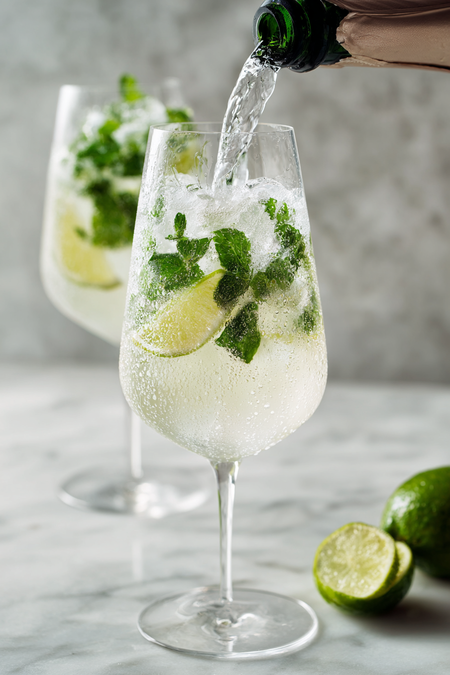 Top off the glass with prosecco and stir gently