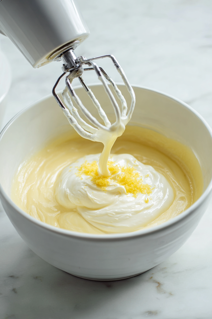 Add sweetened condensed milk, lemon juice, and lemon zest; blend until smooth