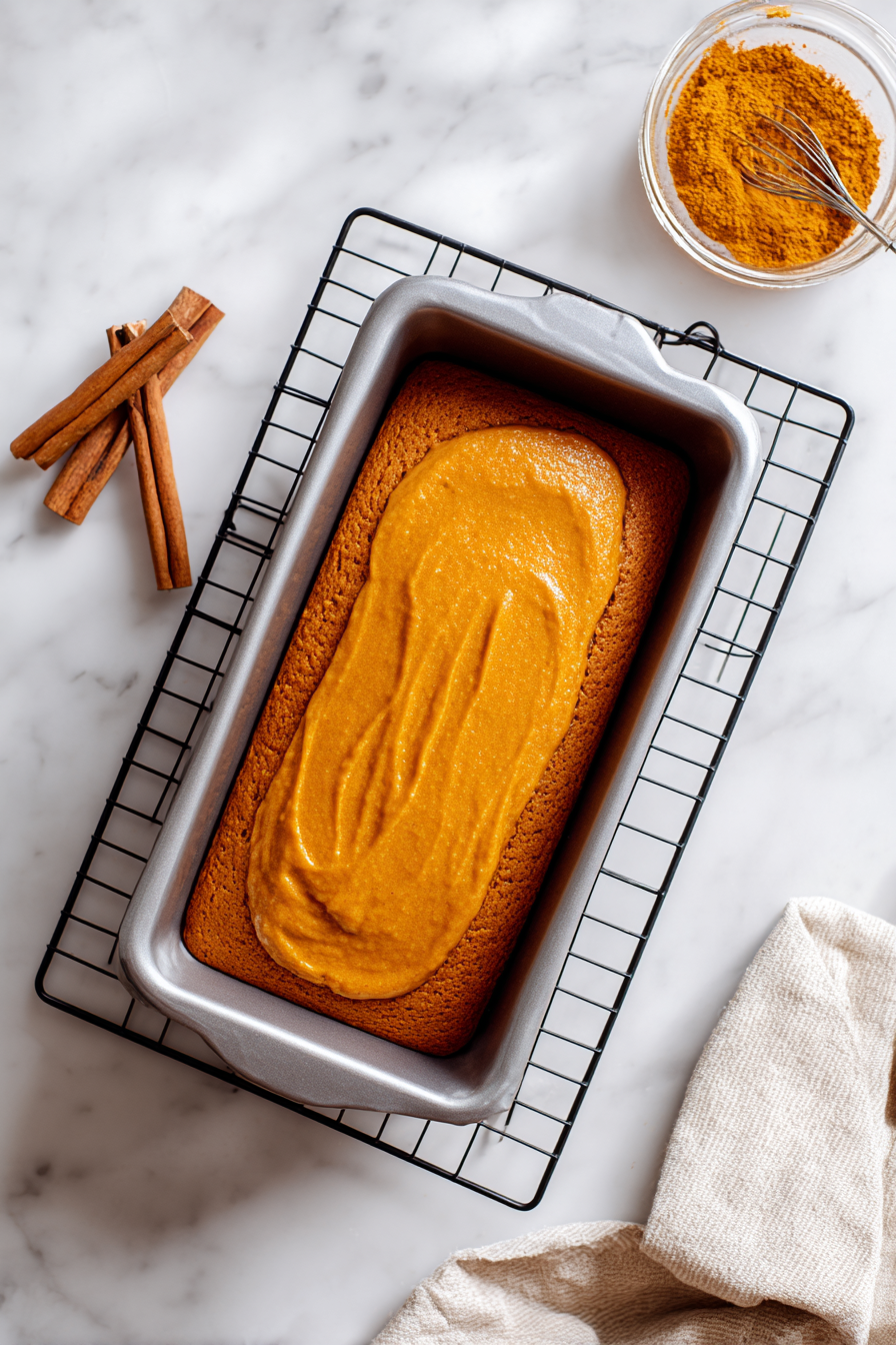 Bake at 350 F for 1 hour. Cool in pan on a wire rack for 15 minutes before slicing.