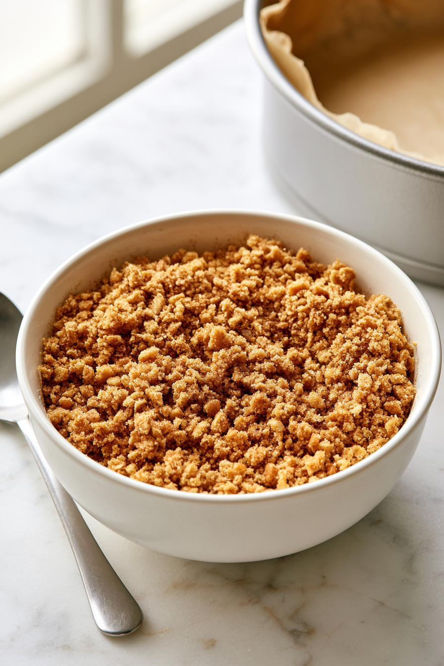 Combine vanilla wafer crumbs, sugar, cinnamon, and melted butter