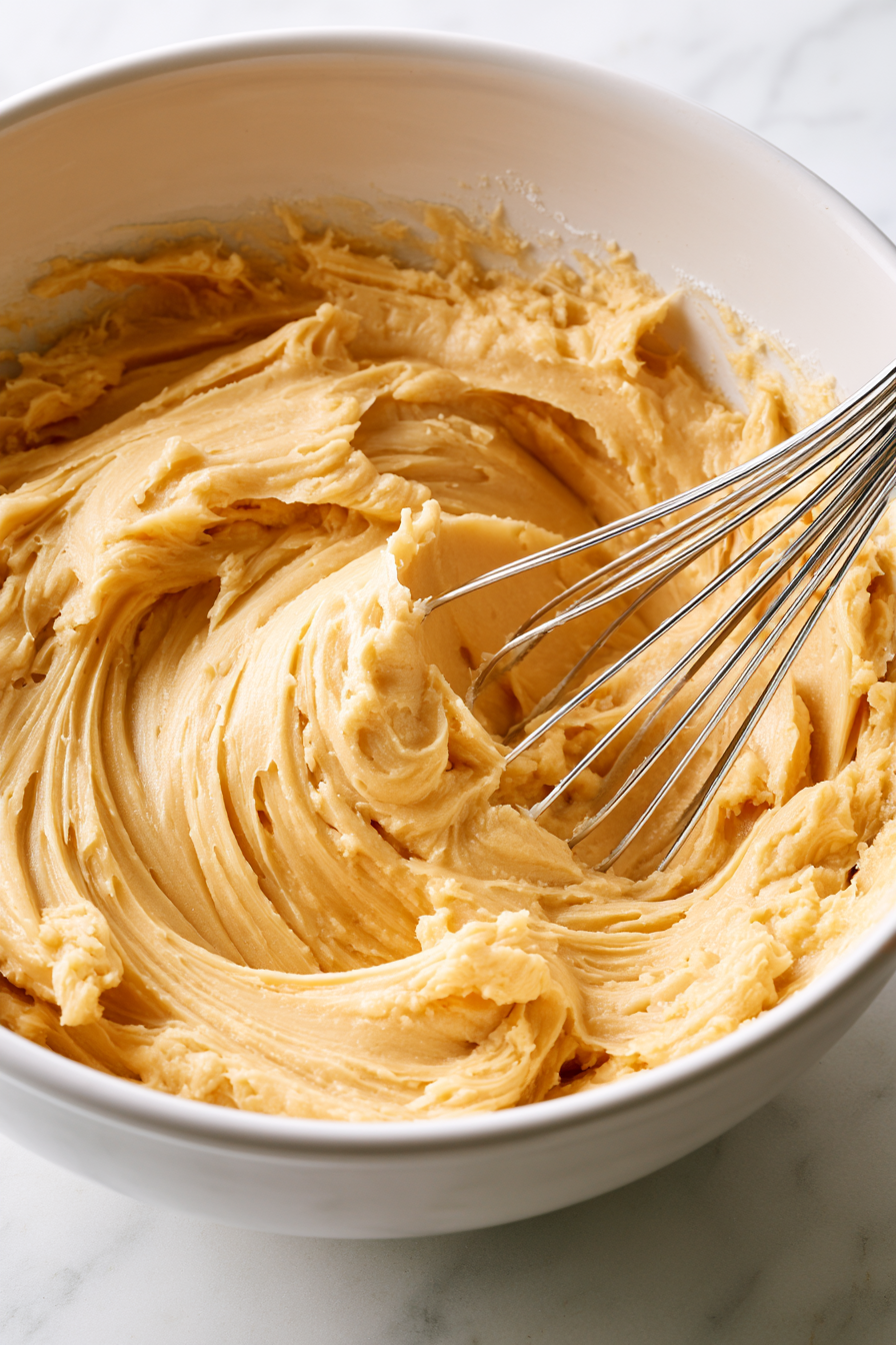 Cream butter and sugars until smooth