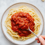 Homemade Hearty Marinara Sauce Served Over Pasta