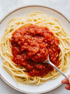 Homemade Hearty Marinara Sauce Served Over Pasta