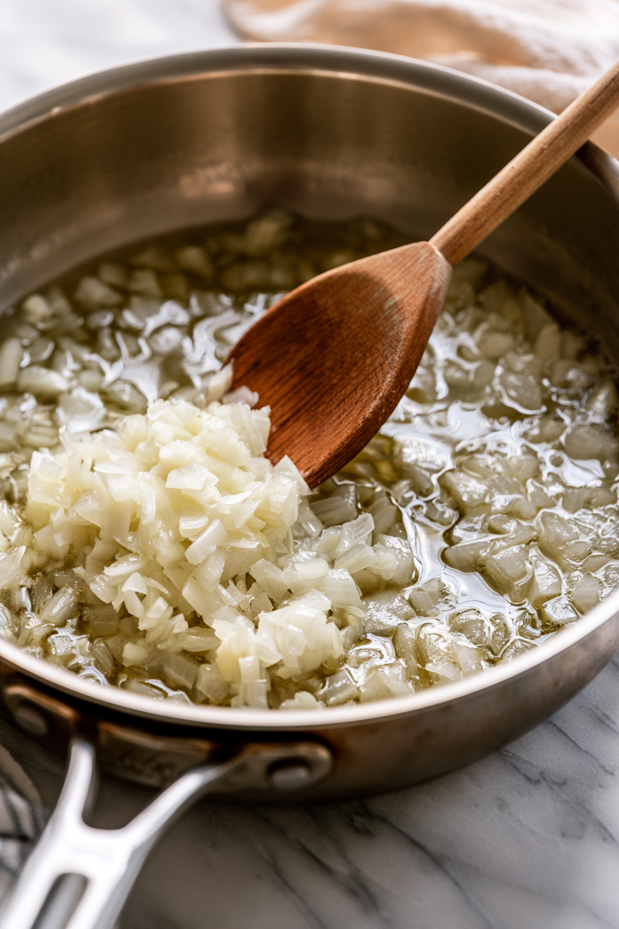 Melt butter in a pan over a medium heat. Toss in the onion, cook for 2 minutes