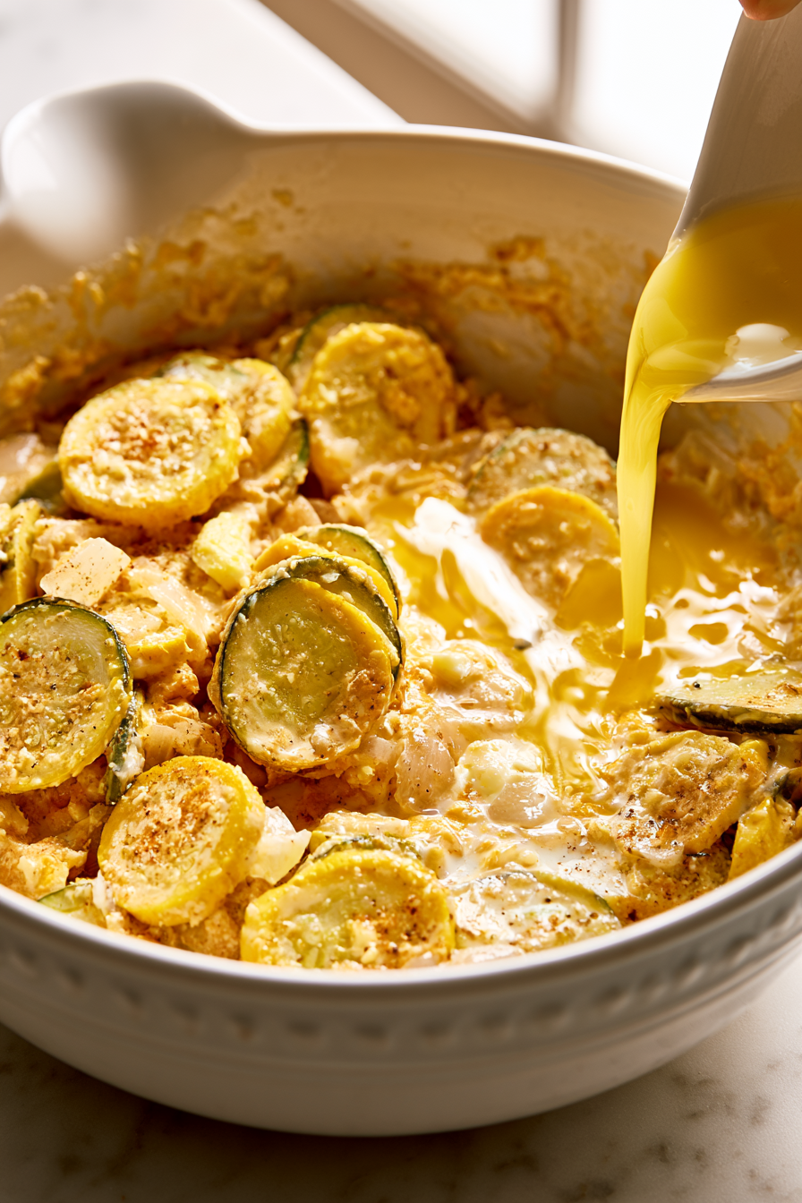 Melt the remaining 2 tablespoons of butter in the skillet you used for squash and onions, then add it to the squash casserole mixture