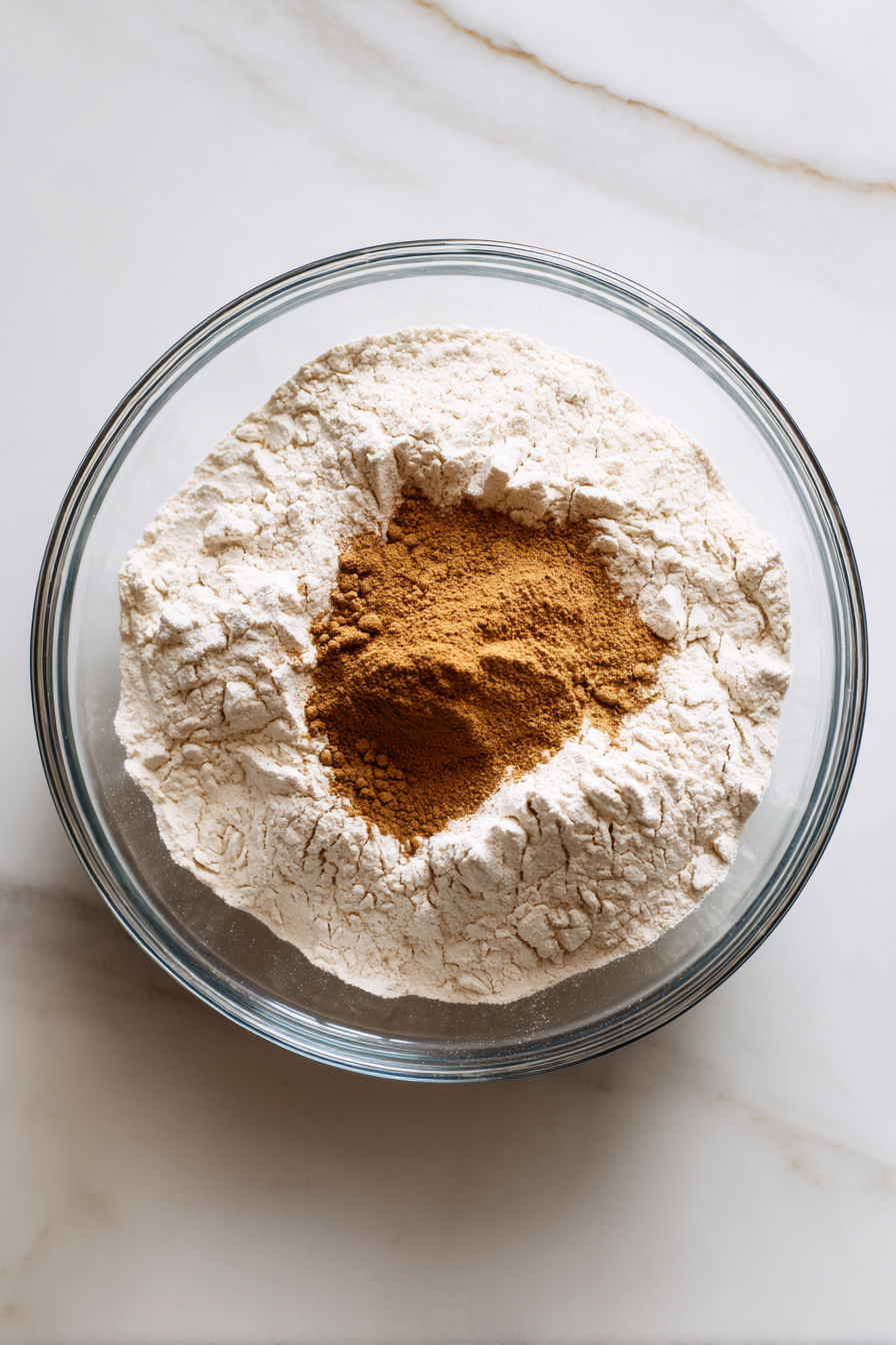 Whisk together flour, baking soda, baking powder, salt, nutmeg, cloves, and cinnamon in a large bowl.