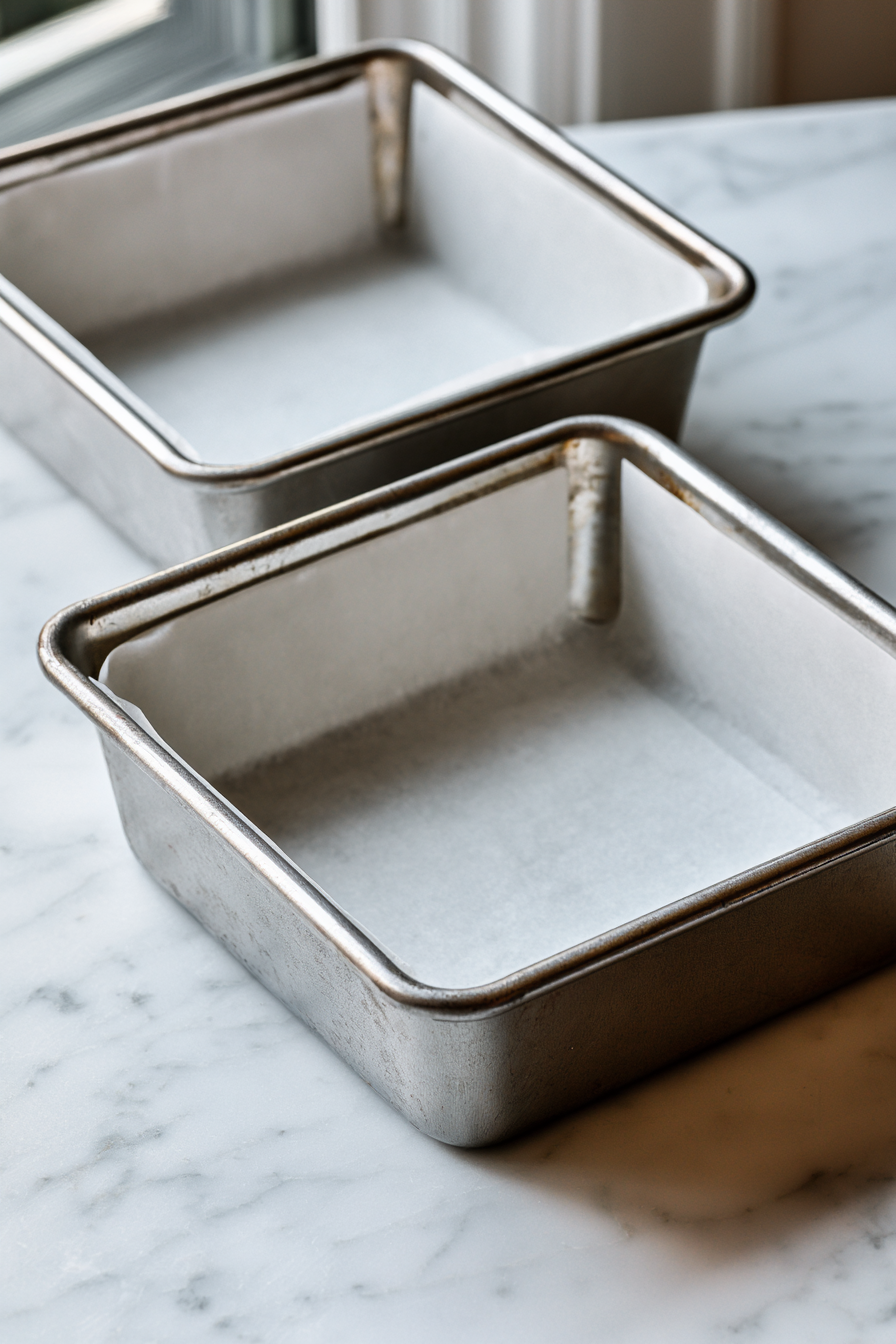 Preheat oven to 350°F (175°C). Line two 8-inch square pans with parchment and lightly grease