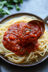 Serving or Storing Hearty Marinara Sauce