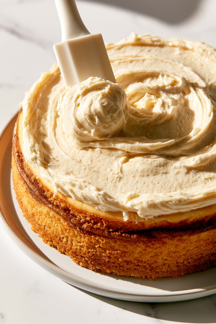 Spread the frosting over the chilled cheesecake