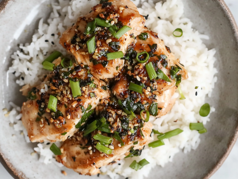 the image shows Garlic Furikake Chicken recdy to serve