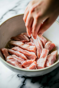 the image shows Marinating the Pork