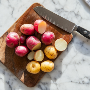 the image shows preparing potatoes for mini potatoes recipe