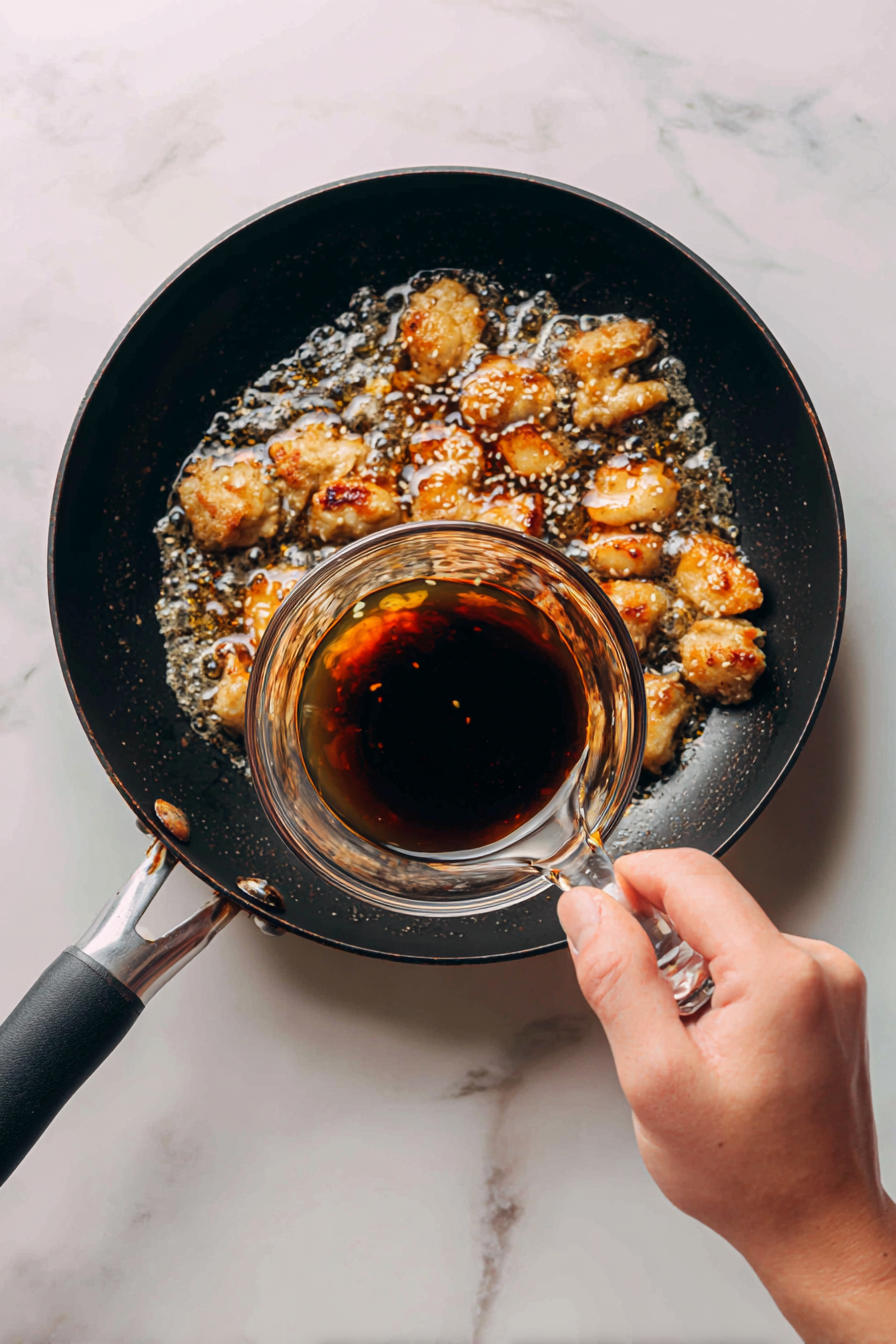 Mix soy sauce, sesame oil, rice wine, and sugar in a bowl. Pour the mixture over the chicken.