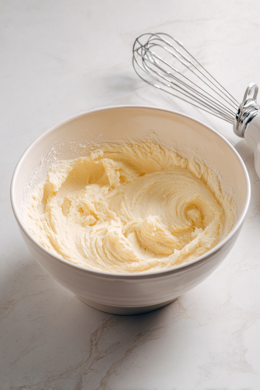 Beat in 3 eggs, one at a time, and add 1 teaspoon of vanilla extract