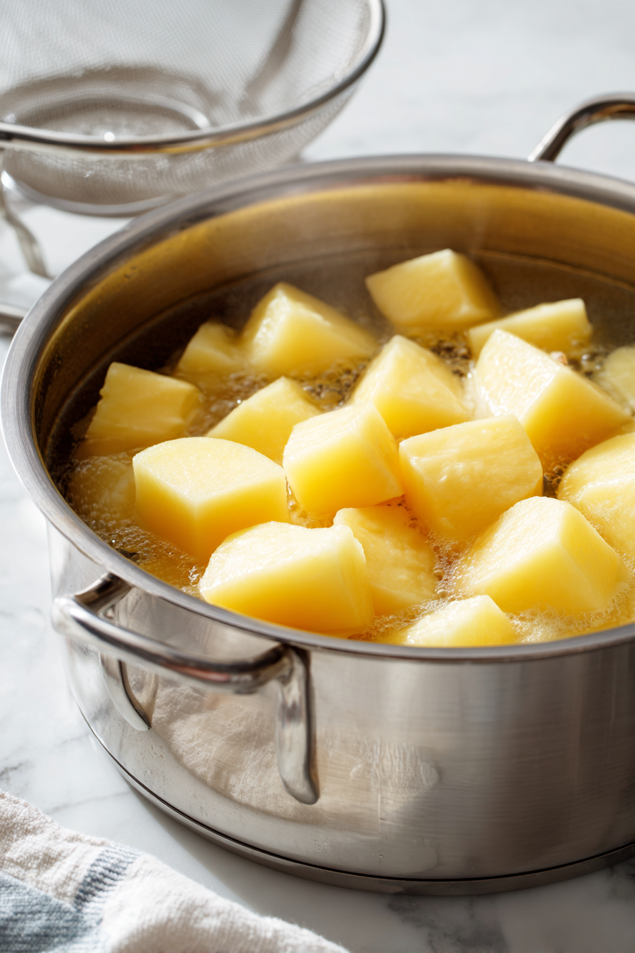 Boil potatoes in salted water until tender
