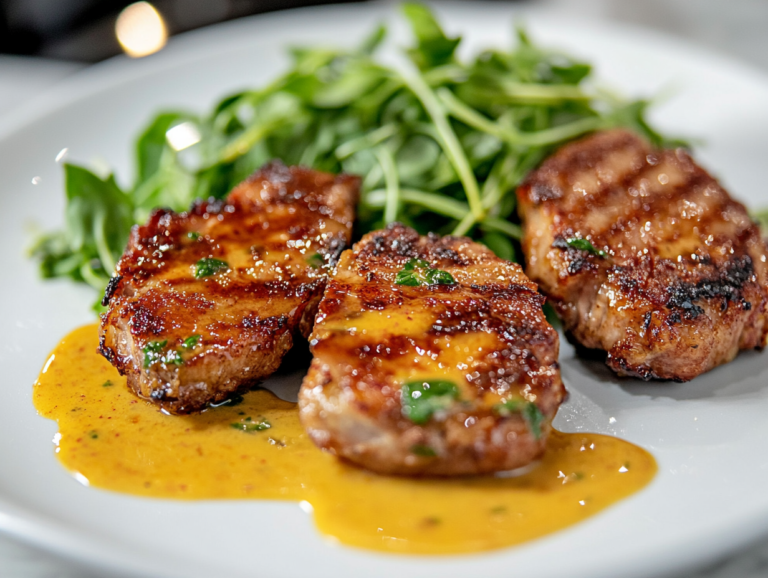 Breaded Pork Chops With Pea Shoot Salad and Honey Mustard