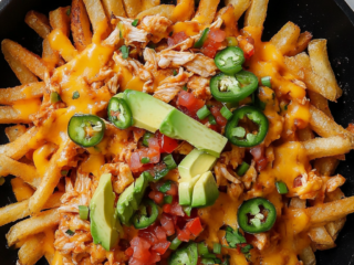 Chicken Tinga Cheese Fries Recipe is ready to serve